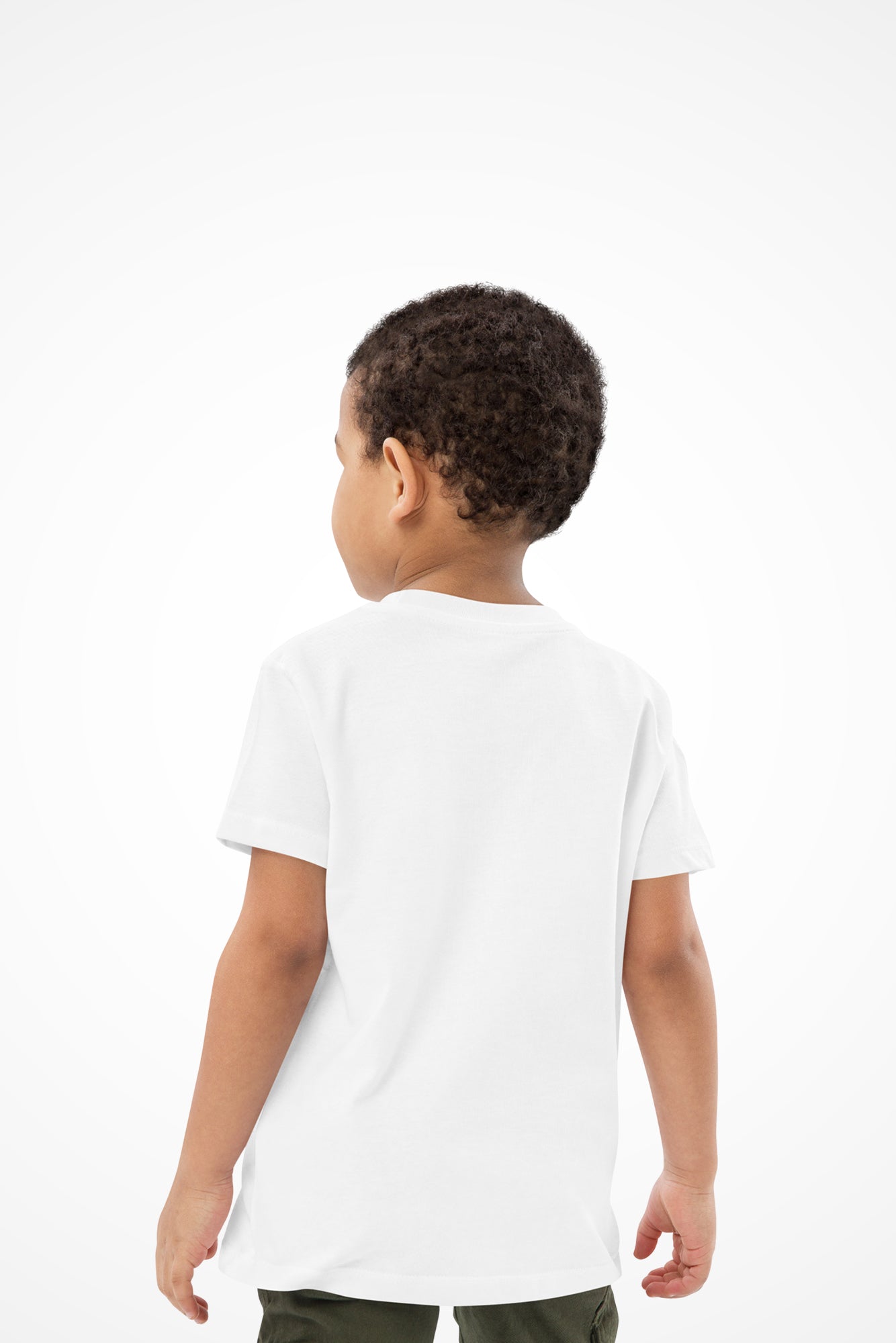 Kids fashionable unisex Gymplode t-shirt with no print, back view with model