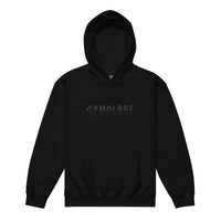 Kids performance unisex black Gymplode hoodie with signature logo, front view