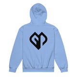 Kids performance unisex Carolina blue Gymplode hoodie with icon logo, back view