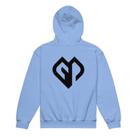 Kids performance unisex Carolina blue Gymplode hoodie with icon logo, back view