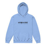 Kids performance unisex Carolina blue Gymplode hoodie with signature logo, front view