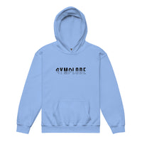 Kids performance unisex Carolina blue Gymplode hoodie with signature logo, front view