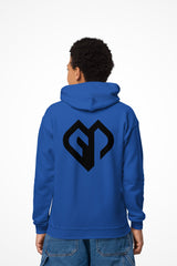 Kids performance unisex Gymplode hoodie with icon logo, back view with model