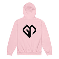 Kids performance unisex light pink Gymplode hoodie with icon logo, back view