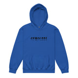 Kids performance unisex royal Gymplode hoodie with signature logo, front view