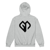 Kids performance unisex sport grey Gymplode hoodie with icon logo, back view