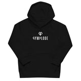 Kids premium unisex black Gymplode hoodie with dual mark imprint, front view