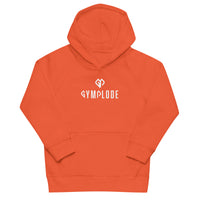 Kids premium unisex burnt orange Gymplode hoodie with dual mark imprint, front view