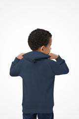 Kids premium unisex Gymplode hoodie with no print, back view with model