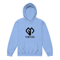 Kids super durable unisex Carolina blue Gymplode hoodie with dual mark imprint, front view