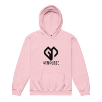 Kids super durable unisex light pink Gymplode hoodie with dual mark imprint, front view