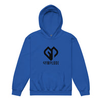 Kids super durable unisex royal Gymplode hoodie with dual mark imprint, front view
