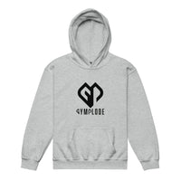 Kids super durable unisex sport grey Gymplode hoodie with dual mark imprint, front view