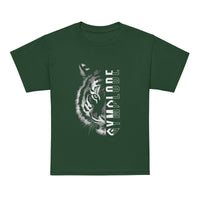 Kids Tiger Split unisex forest green Gymplode t-shirt with sig logo, front view