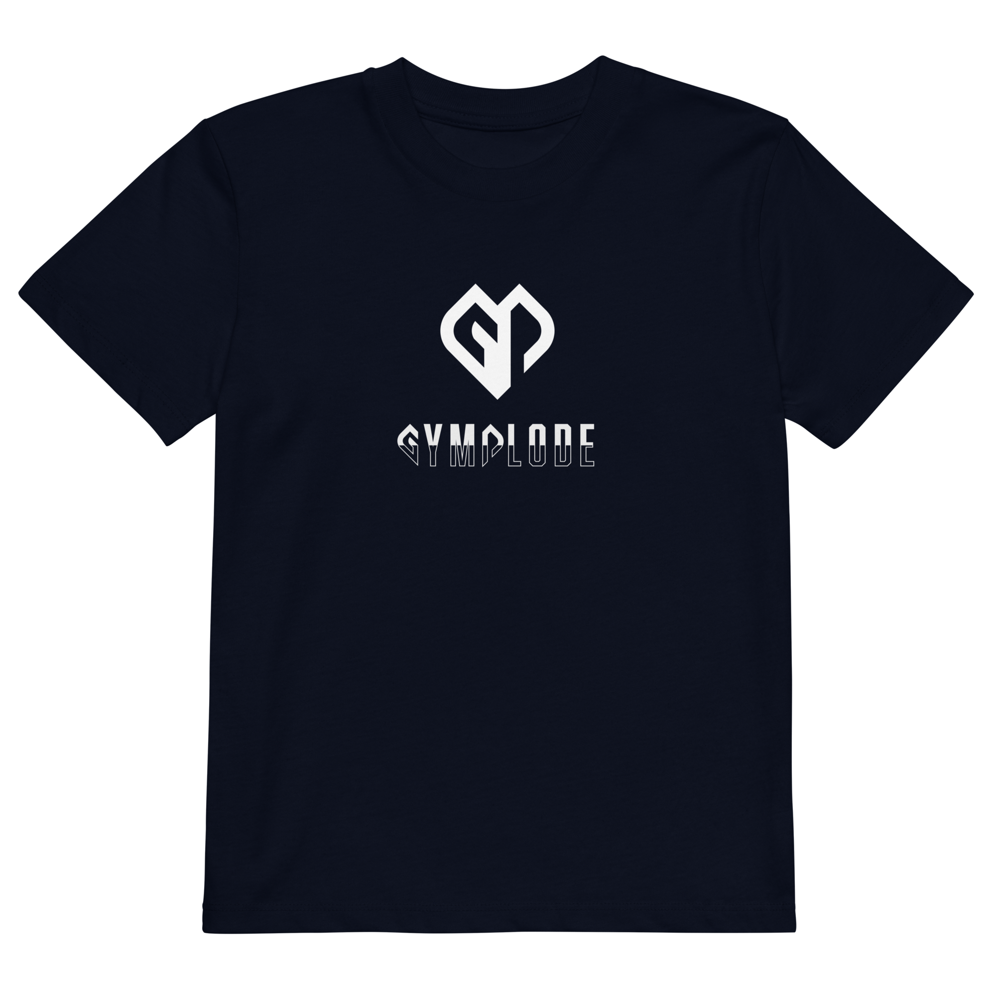 Kids trendy unisex French navy Gymplode t-shirt with dual mark imprint