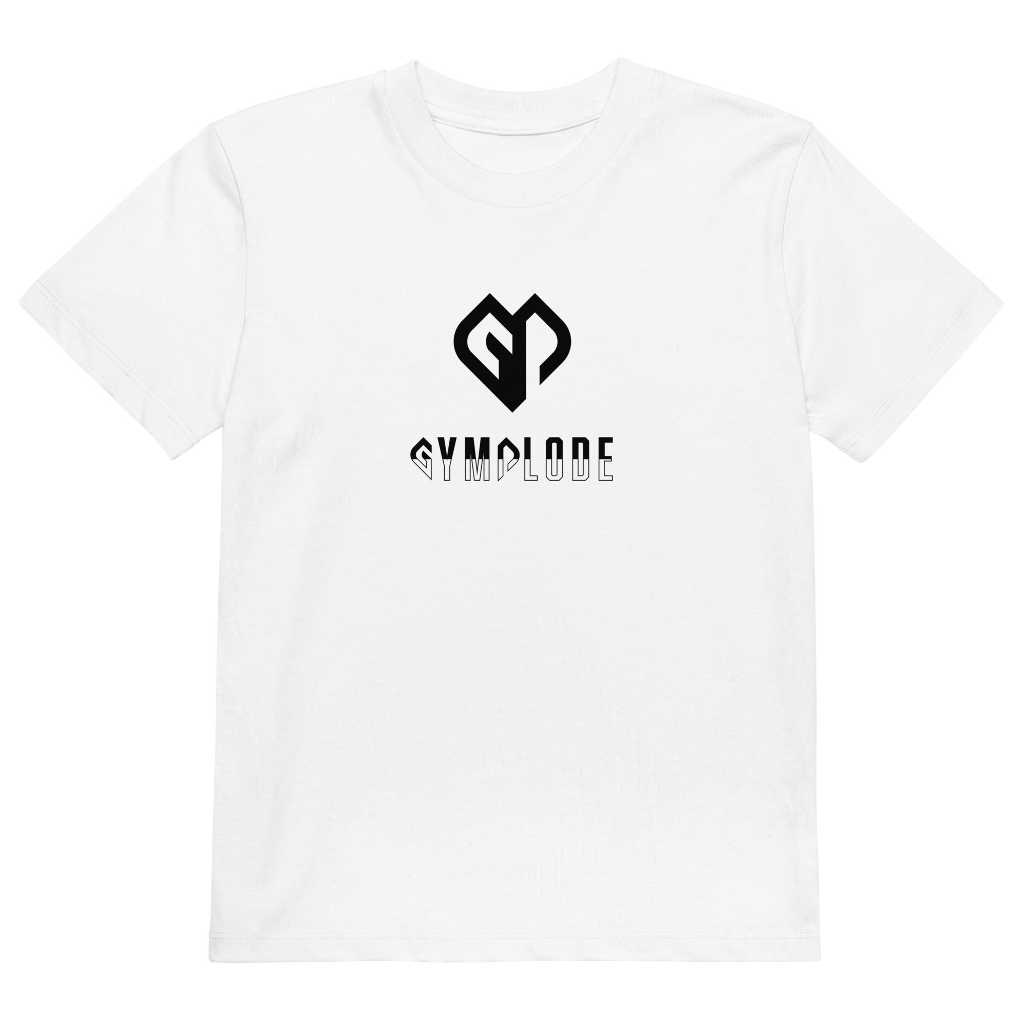 Kids trendy unisex white Gymplode t-shirt with dual mark imprint