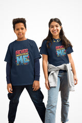 Kids unisex Fearless Gymplode t-shirt with Do Not Underestimate Me imprint, front view with model