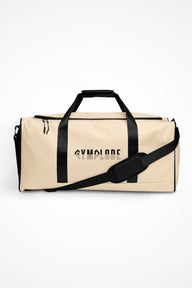 Light coral square end Gymplode duffle bag with signature logo, front view