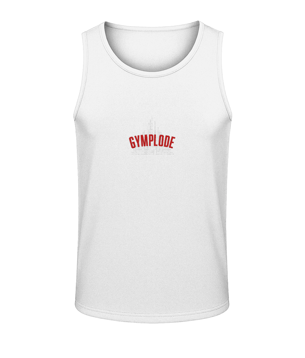 Mens arctic white AWDis T-Geo sporty fit just cool vest with Gymplode sig logo