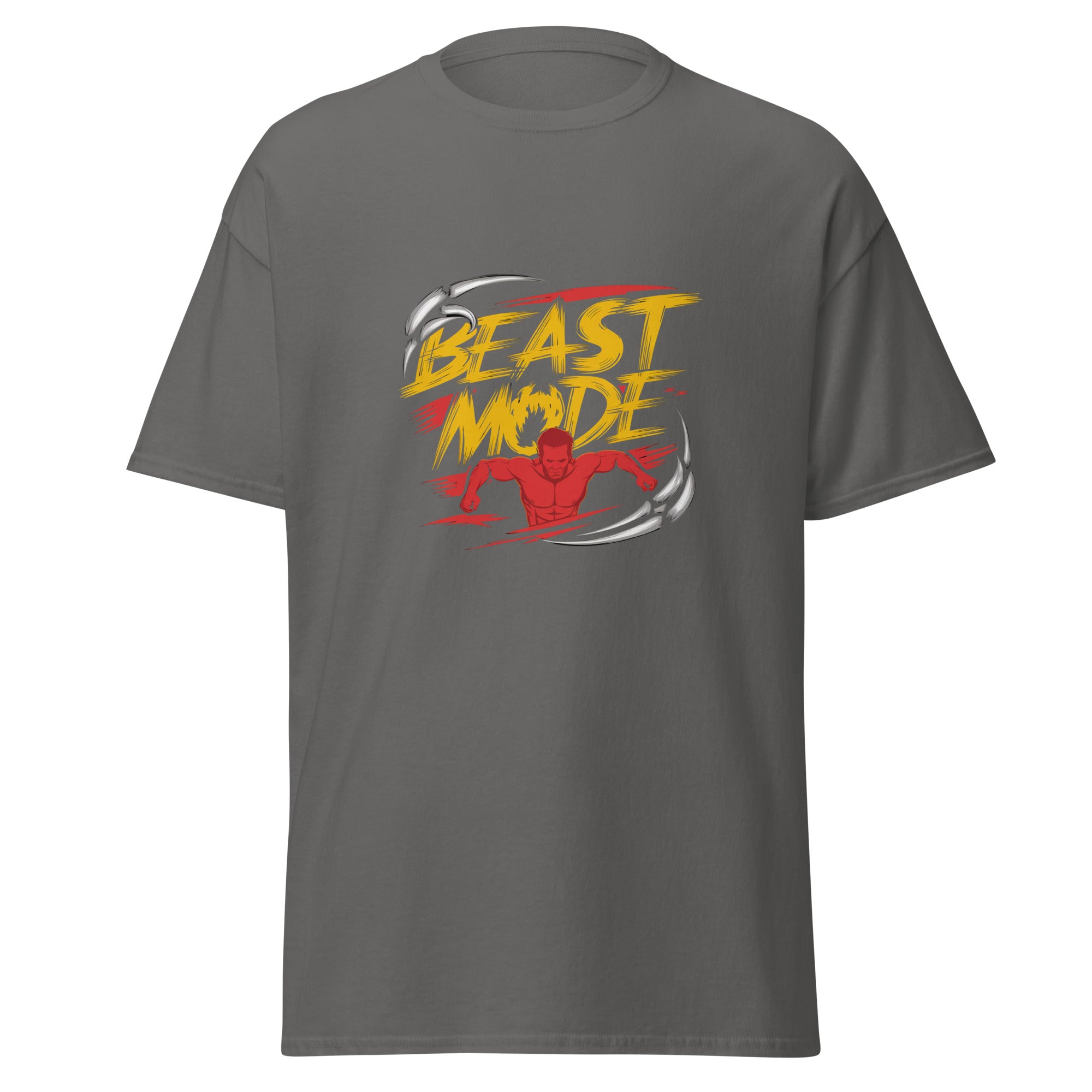 Mens Beast Mode charcoal Gymplode classic t-shirt, front view
