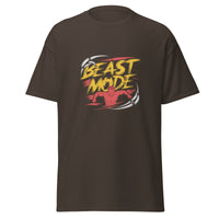 Mens Beast Mode dark chocolate Gymplode classic t-shirt, front view