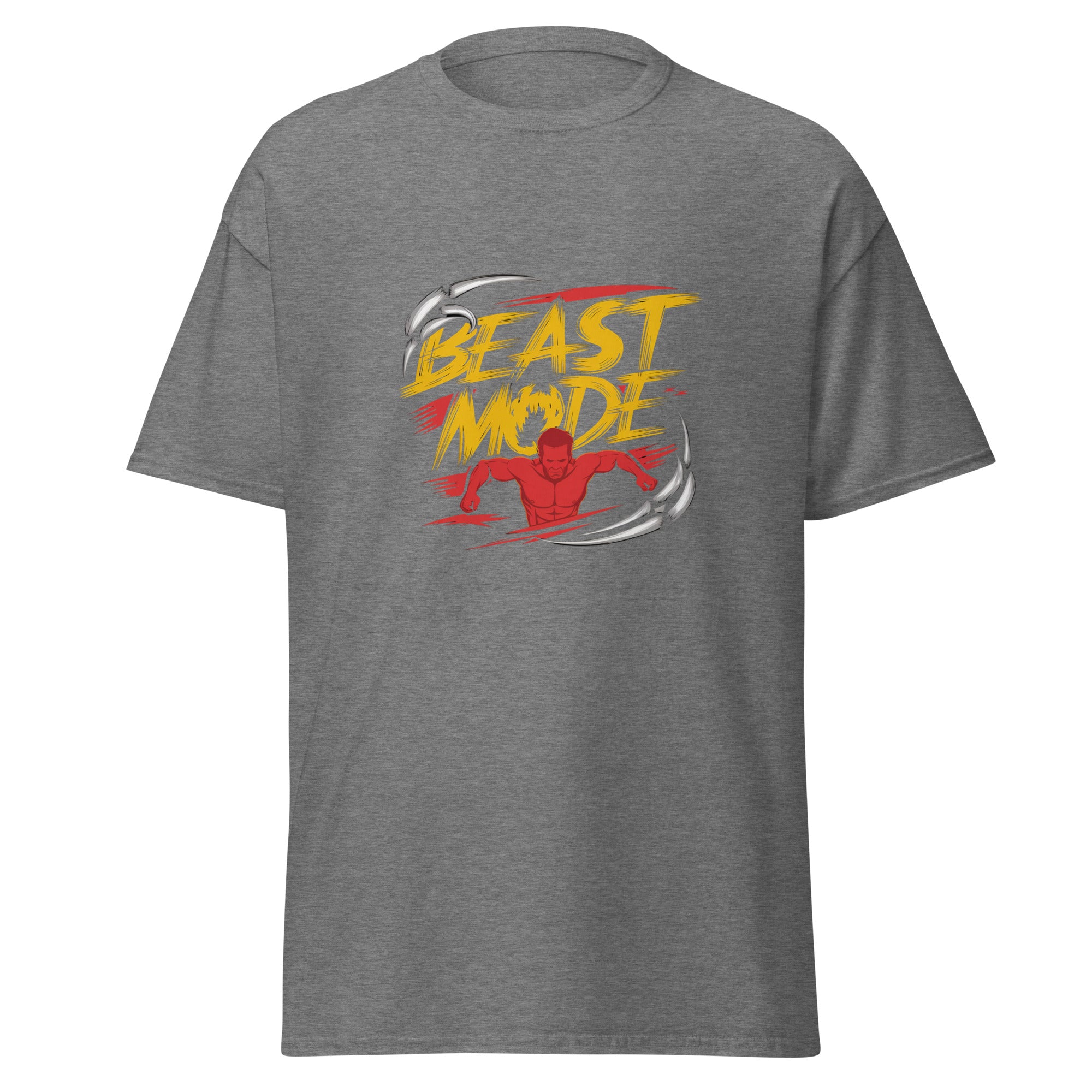 Mens Beast Mode graphite heather Gymplode classic t-shirt, front view