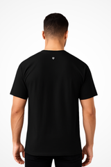 Mens Beast Mode Gymplode classic t-shirt with mini icon logo on back, back view with model