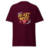 Mens Beast Mode maroon Gymplode classic t-shirt, front view