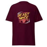 Mens Beast Mode maroon Gymplode classic t-shirt, front view