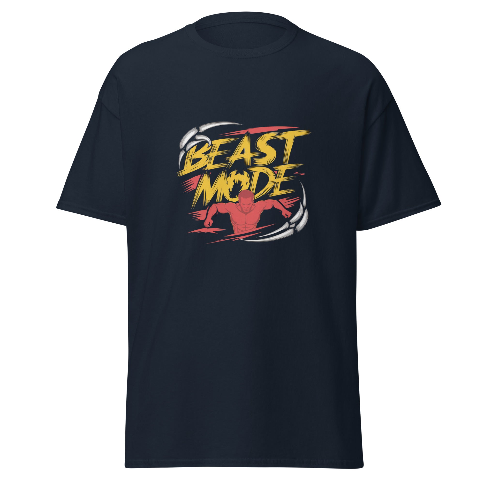 Mens Beast Mode navy Gymplode classic t-shirt, front view