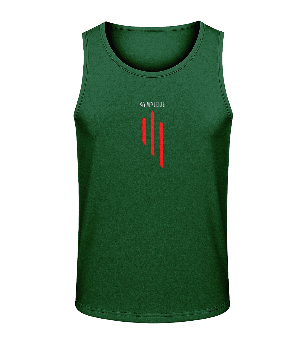 Mens bottle green AWDis GS3 sporty fit training vest with Gymplode sig logo