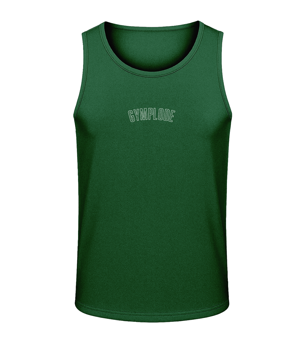 Mens bottle green AWDis TraceFit activewear vest with Gymplode signature logo