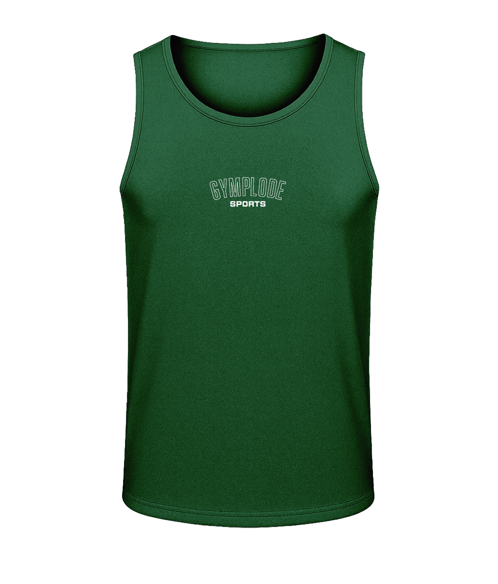 Mens bottle green AWDis TraceFit sportline vest with Gymplode signature logo