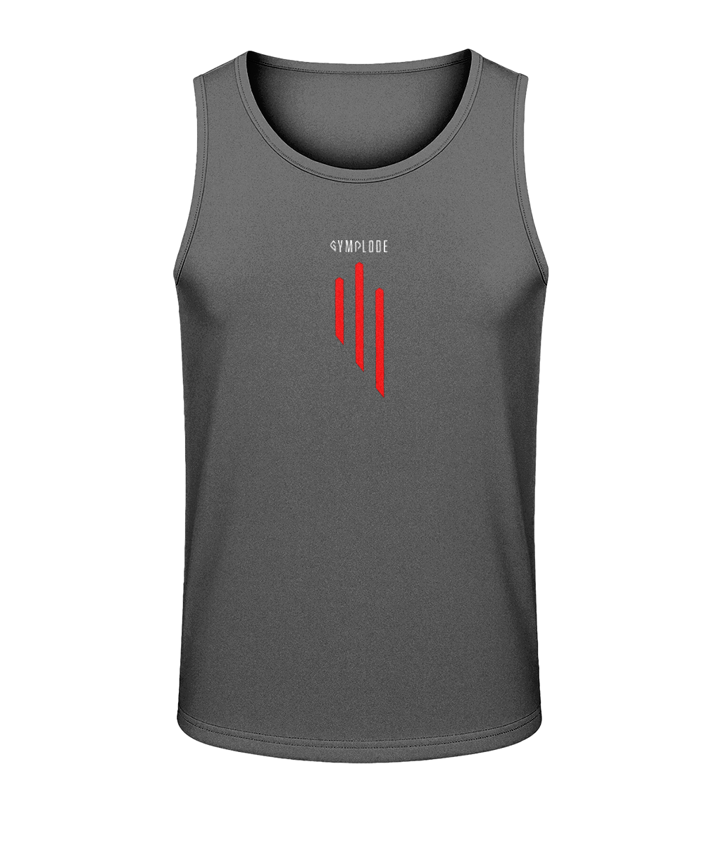 Mens charcoal AWDis GS3 sporty fit training vest with Gymplode sig logo