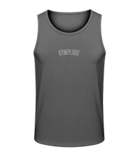 Mens charcoal AWDis TraceFit activewear vest with Gymplode signature logo