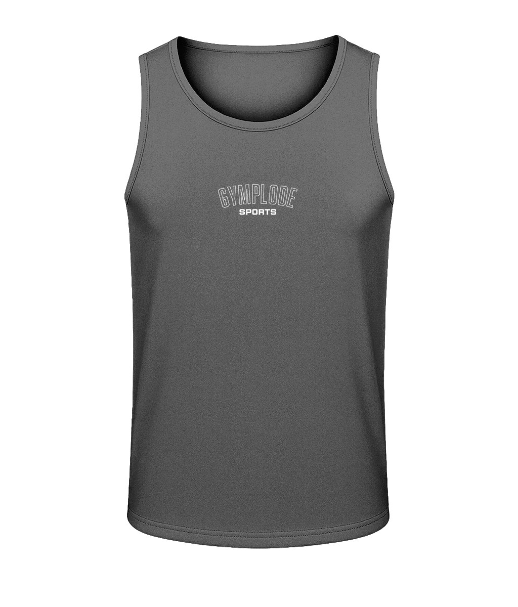 Mens charcoal AWDis TraceFit sportline vest with Gymplode signature logo