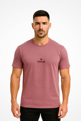 Mens comfy casual t-shirt with Gymplode dual mark imprint, front view with model