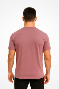 Mens comfy casual Gymplode t-shirt with no print, back view with model
