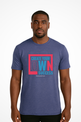 Mens Create Your Own Success vintage inspired t-shirt with Gymplode Mindset message, front view with model