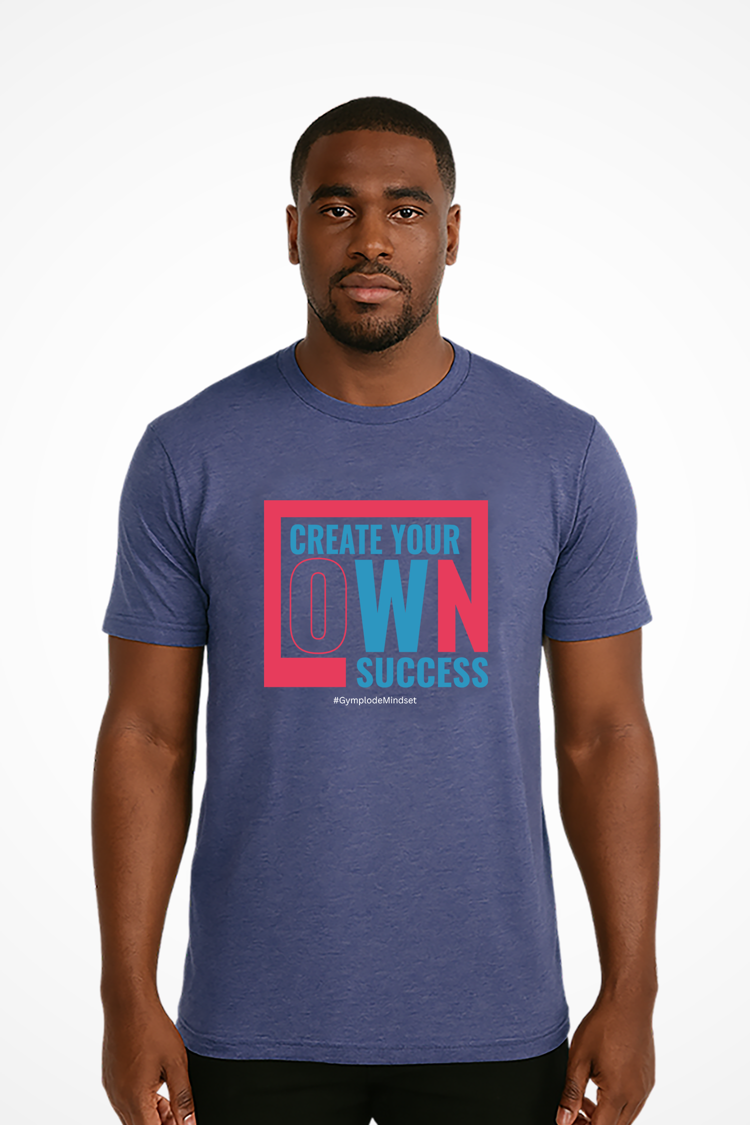 Mens Create Your Own Success vintage inspired t-shirt with Gymplode Mindset message, front view with model