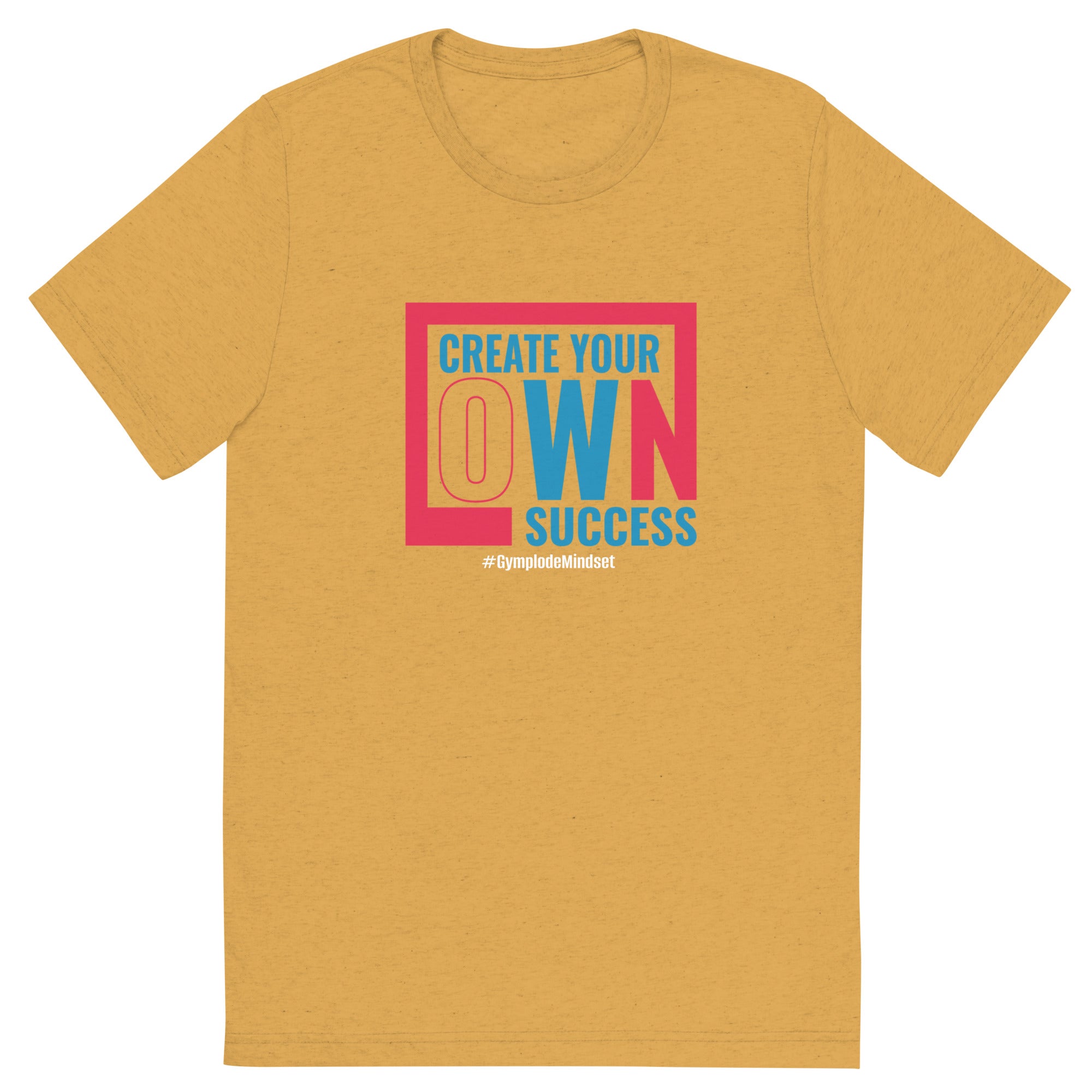 Mens Create Your Own Success mustard triblend Gymplode vintage inspired t-shirt, front view