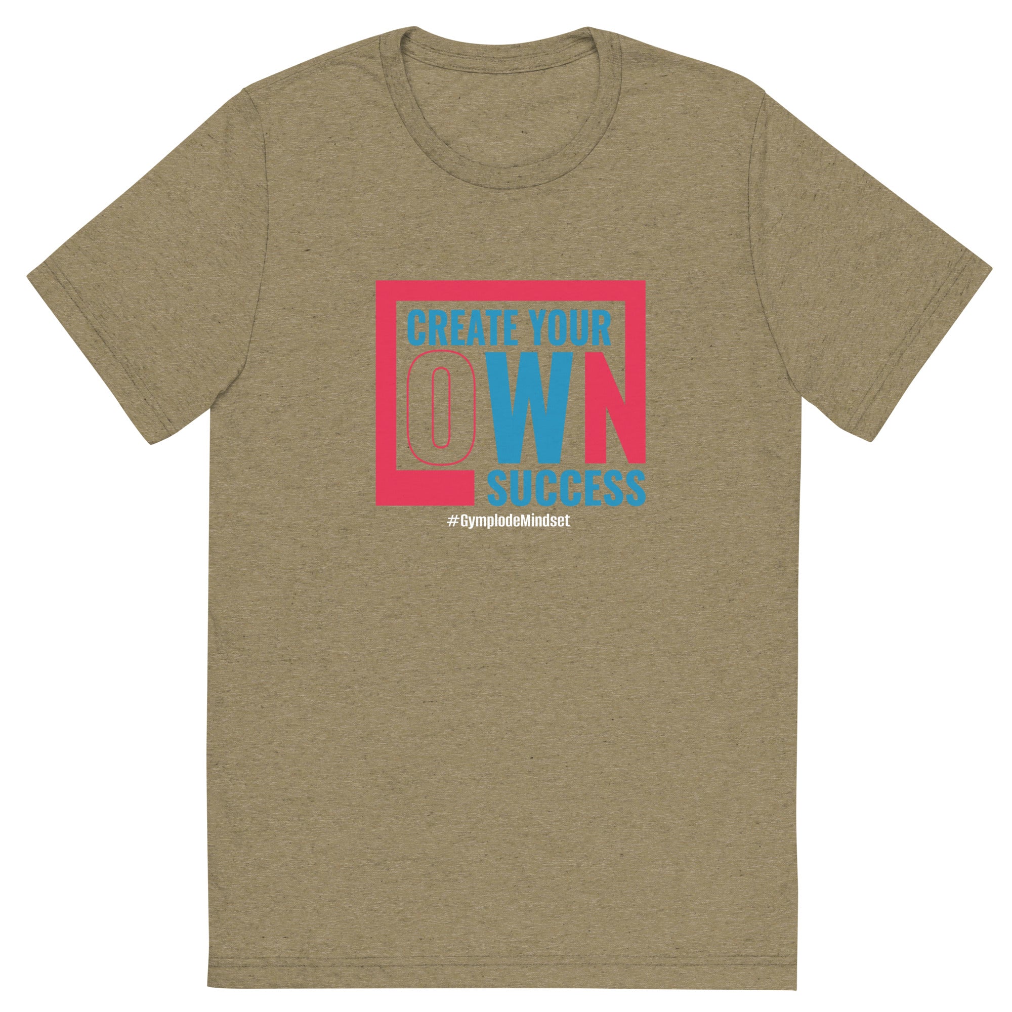 Mens Create Your Own Success olive triblend Gymplode vintage inspired t-shirt, front view