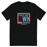 Mens Create Your Own Success solid black triblend Gymplode vintage inspired t-shirt, front view