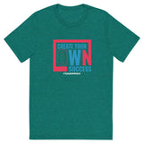 Mens Create Your Own Success teal triblend Gymplode vintage inspired t-shirt, front view