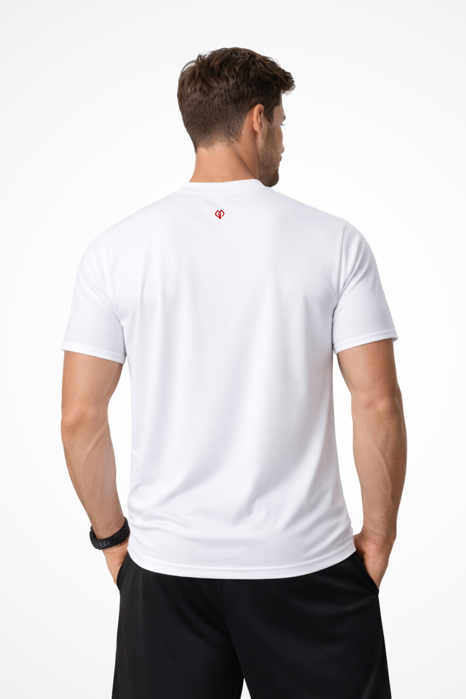Mens Crush Your Goals regular fit Gymplode streetwear t-shirt with icon logo, back view with model