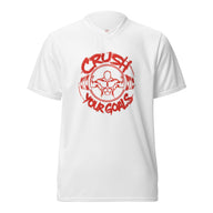 Mens Crush Your Goals regular fit white Gymplode streetwear t-shirt, front view