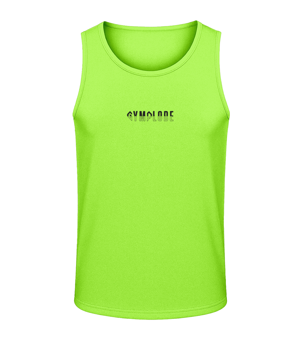 Mens electric green AWDis Duo Performance sports vest with Gymplode signature logo
