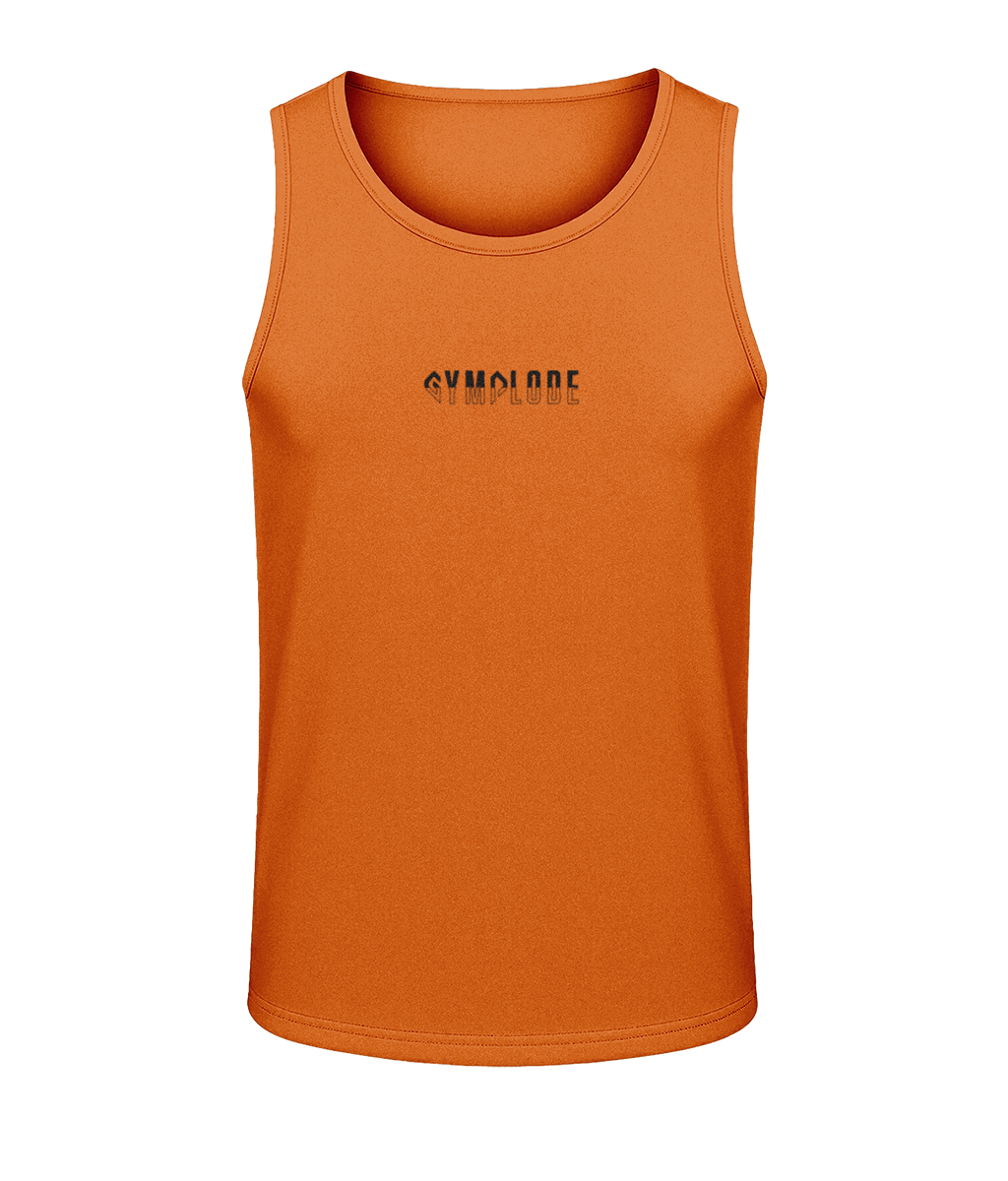 Mens electric orange AWDis Duo Performance sports vest with Gymplode signature logo