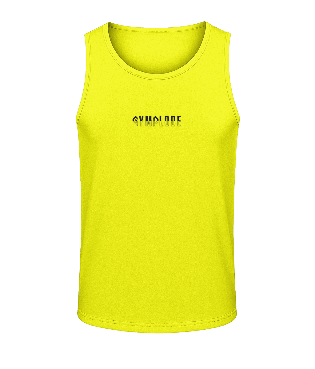 Mens electric yellow AWDis Duo Performance sports vest with Gymplode signature logo