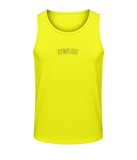 Mens electric yellow AWDis TraceFit activewear vest with Gymplode signature logo